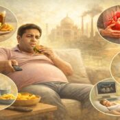 Lifestyle diseases in India showing obesity, diabetes, heart disease caused by unhealthy lifestyle habits